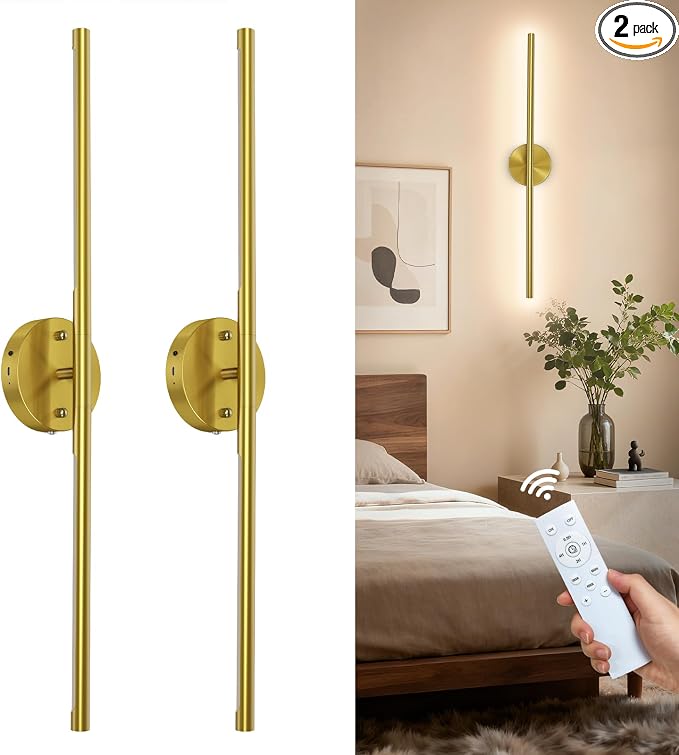 TONYFUL Battery Operated Wall Sconce Set of 2, Rechargeable Wall Lamp with 6000mAh Dimmable Bulbs and Remote, 3000K-6500K LED Wireless Wall Lights for Bedroom, Living Room, Hallway Decor, Background
