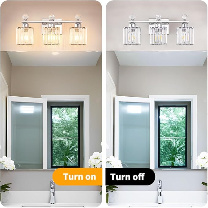 18.8 Inch Bathroom Vanity Light with Clear Crystal Shades, 3-Light Chrome Modern Fixture for Mirror, Easy Installation & Dimmable Lighting, Shadow-Free Illumination for Bathroom Mirror Decor