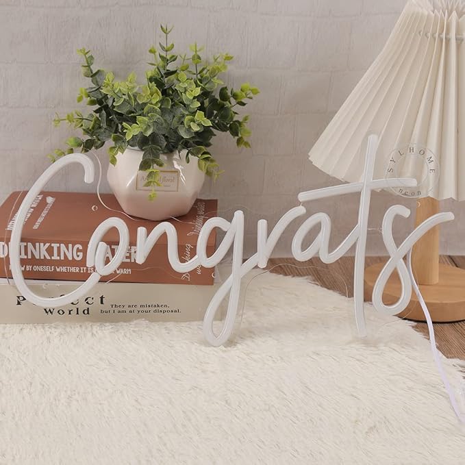 SYLHOME Congrats LED Neon Light Sign for Wedding Birthday Party Graduation Background Wall Decor Sign Celebration Banquet Light Up Sign 15.75" X 7.4" USB Indoors Warm White