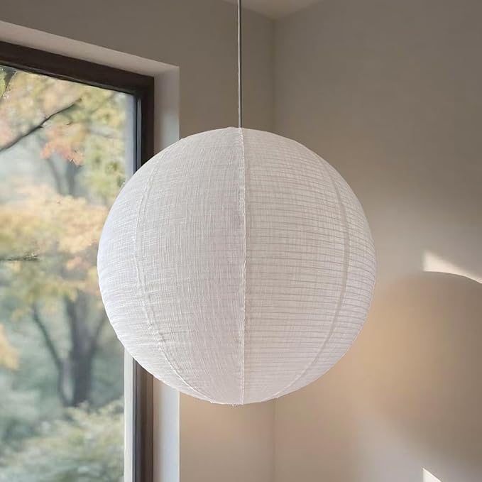 Linen Pendant Light Shade White 20INCH Round Hanging Lamp Shade | Can replace paper lantern light Handmade Minimalist Decorations Suitable for Living room Bedroom and kitchen