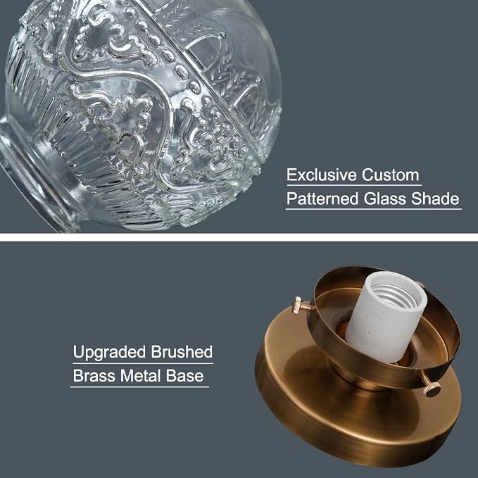 Daunton Small Semi Flush Mount Ceiling Light, Modern Globe Clear Glass Ceiling Light Fixture, Vintage Brass Gold Hallway Light Fixtures for Kitchen, Entryway, Bathroom, Closet