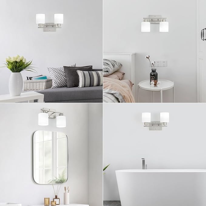 WILON Bathroom Vanity Lights, 2-Light Modern Vanity Light, Brushed Nickel Bathroom Lighting Fixture Over Mirror, Wall Sconce Light Over Kitchen Sink, Wall Lamps for Living Room Bedroom