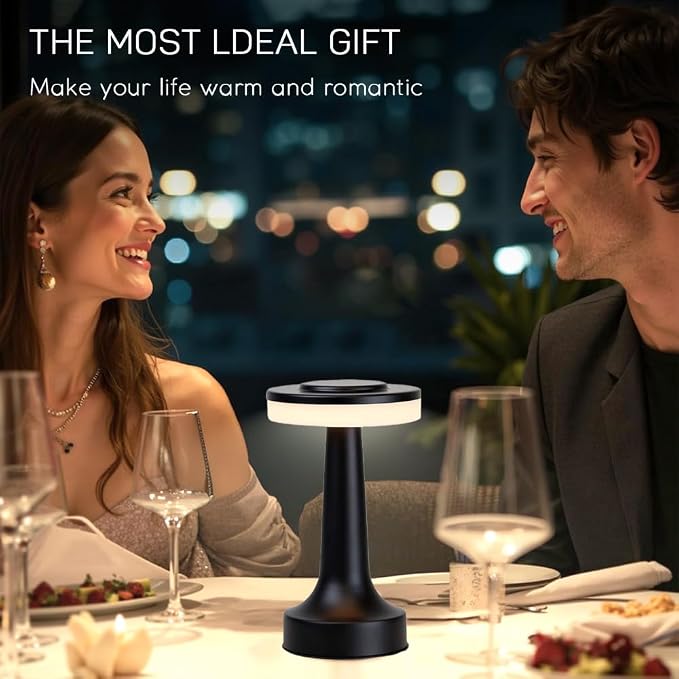JHPGEOE Cordless Metal Desk Lamp, Touch Sensor Control LED Table Lamp,3 Color Stepless Dimmable Battery Powered Lamp for Living Room, Dorm, Home Office (Black)