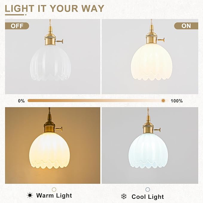 Mini Pendant Lights Kitchen island 2 Pack, Small Adjustable Pendant Light Fixture with Milk White Tulip Glass Lampshade, Vintage Gold Pendant Lighting, Pendant Light for Bedroom Dining Room Hallway