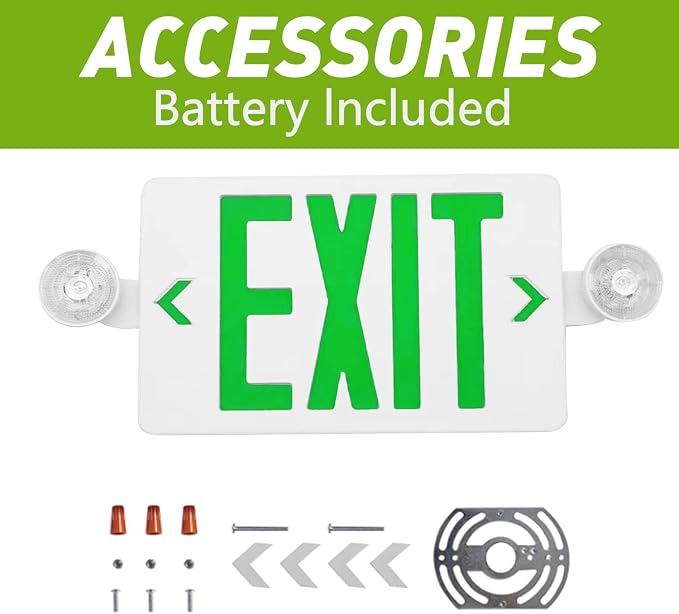 LED Exit Sign with Emergency Lights Dual LED Exit Light,Battery Backup | Two Bright LED Adjustable Heads Emergency Exit Lights, Hardwired Dual LED Combo Exit Lamp. ABS Fire Resistance UL Green