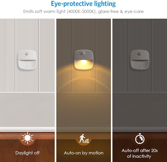 AMIR Upgraded Motion Sensor Stair Light Indoor (Warm White - Pack of 3) | Battery Operated, Cordless Stick-On LED Night Light for Closet, Hallway, Bathroom, Kitchen, Cabinet, Energy Efficient