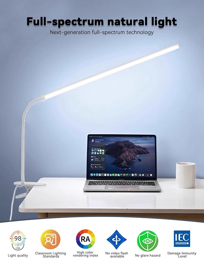 2-Pack LED Desk Lamp with Clamp,College Dorm Room Students Study Reading Desk Lights,Dimming,Hose Desk Lamps,Home Office Computer Light,gooseneck,Swing Arm Work Table Lamps,Clip Bed Light