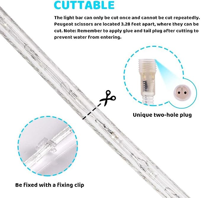 LED Rope Lights Outdoor Warm White, Waterproof 33FT Cuttable 3000K Soft Lighting Indoor 110V Flexible Clear Tube for Bedroom Outside Garden Deck Patio Camping Decor, Not Flat Strip
