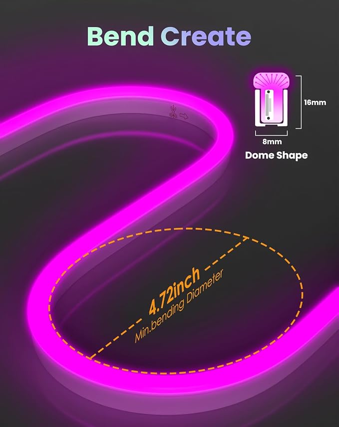 Smart LED RGB Neon Rope Lights AC 120V, ETL Expandable Color Changing Dimmable with Remote Compatible with Alexa, Google Assistant, Cold-Resistant & IP65 Waterproof, 8x16 mm, 131.2FT