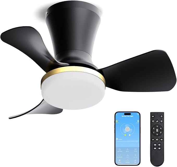 LANMEL Metal Ceiling Fan with Lights and Remote, 22 Inch, Gold & Black | Modern Low Profile Flush Mount, Reversible, 3CCT Dimmable, Quiet, LED, For Bedroom, Living Room, Indoor/Outdoor Patio Use