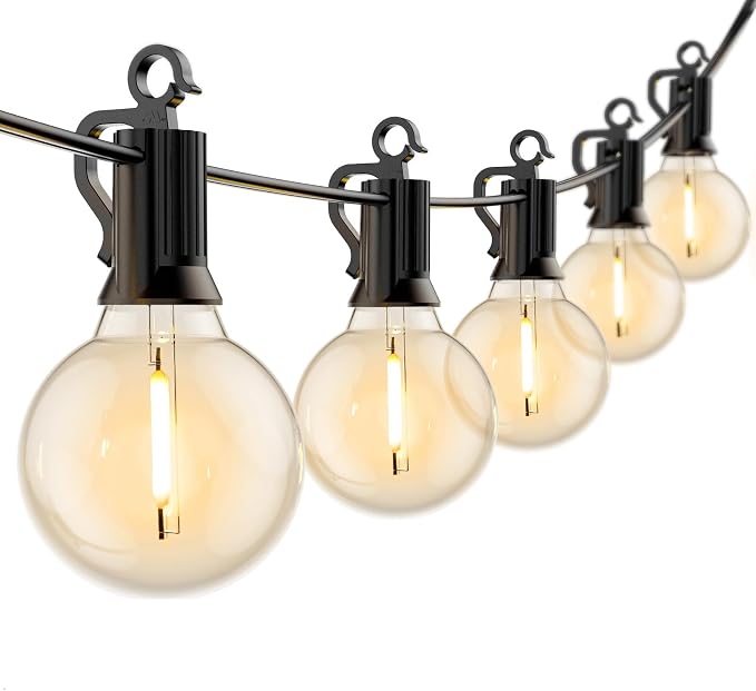 Brightown Outdoor String Lights Hanging Globe Patio Lights with 50 G40 Shatterproof Bulbs(2 Spare), IP44 Waterproof Connectable Commercial 50 Hanging Light for Indoor Outdoor Decor