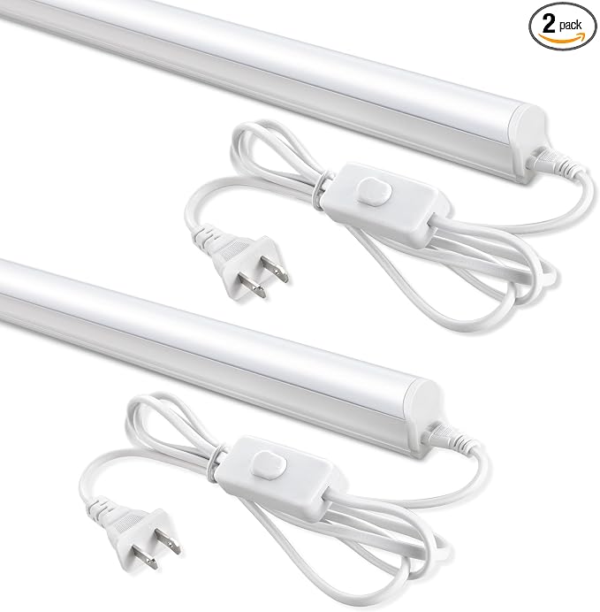 (2 Pack 4FT T5 LED Shop Light,6500K,20W,2300LM(Super Bright White) Linkable LED Integrated Fixture,Garage Ceiling and Cabinet Light,Strip Light,Corded Electric with ON/Off Switch