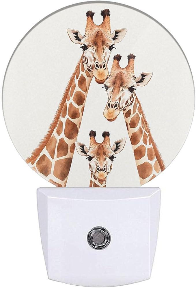 Funny Giraffes Night Lights Plug into Wall African Safari Animal Long Neck Spotted Skin Plug-in Nightlight Auto on/Off Dim Light Sleep Friendly for Boys Girls Men Women Room Decor