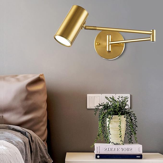 Swing Arm Wall Sconce Adjustable Wall Mount Reading Light Headboard Lamp, Modern Hardwired Sconces GU10 Wall Swivel Spot Lights for Bedroom Bedside Living Room Study