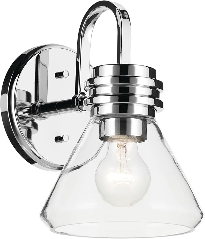 Kichler Farum 1-Light Bathroom Wall Light, Chrome | Modern wall light with clear glass for baths and hallways (7.25" x 9.5"), 55153CHCLR