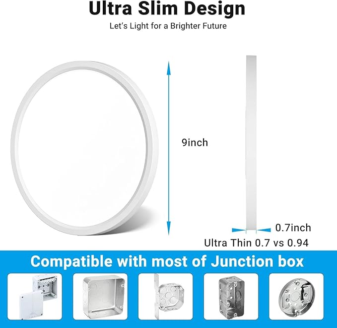 LED Flush Mount Ceiling Light,9Inch 18W,3000K/3500K/4000K/5000K/6500K 5 Color Temperatures Ceiling Light Fixture for Kitchen Porch Hallway Bedroom Bathroom and Closet,White