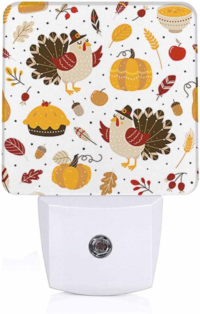 LED Night Light Plug into Wall with Dusk to Dawn Light Sensor White Energy Efficient Cute Turkey Autumn Thanksgiving Day Nightlight for Bedroom Bathroom Hallway Living Room Kitchen