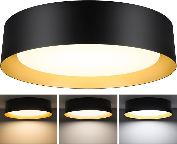 BrightHome Flush Mount Ceiling Light, 13in Modern Ceiling Light 3/4/5000K | 25W Bathroom Ceiling Light Fixture, Dimmable LED Flush Mount Light for Bedroom, Hallway, Entryway and Kitchen, Black & Gold