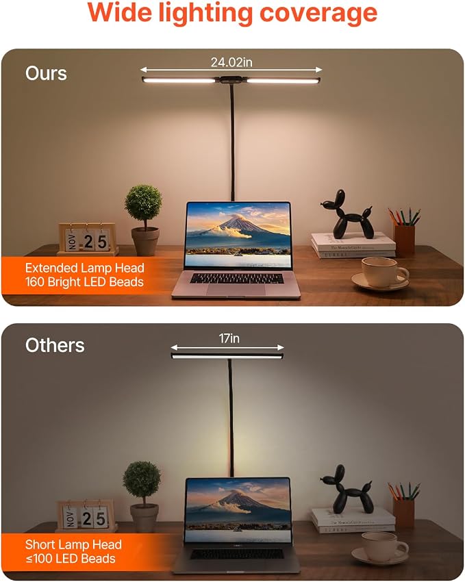 VEVOR LED Desk Lamp with Clamp, Double Head Architect Desk Lamp for Home Office, Eye-Caring Desk Light with 360° Adjustable Gooseneck, 50 Lighting Modes & Timer Function for Studying Working Drawing