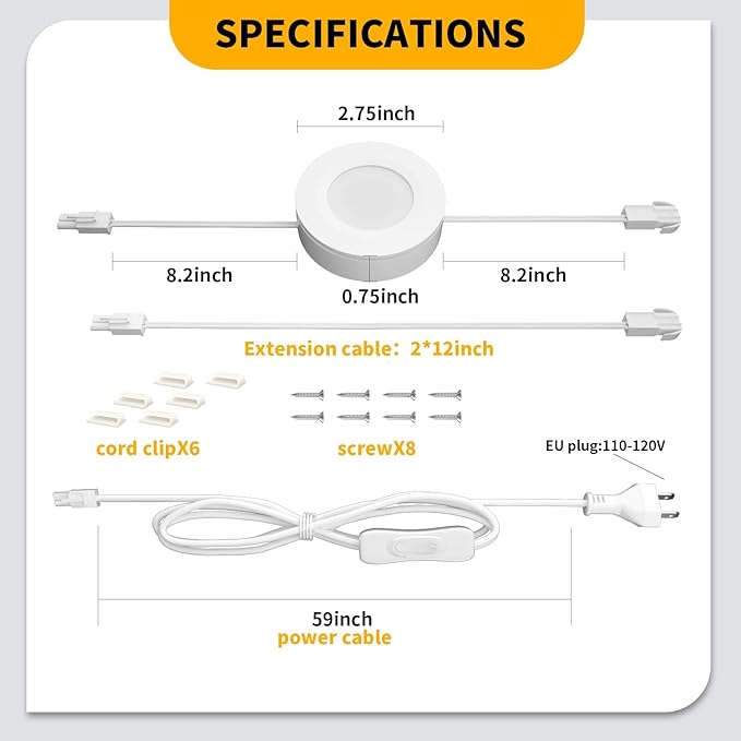 WOBANE Hardwired Under Cabinet Lights,Linkable LED Puck Lighting with Switch,DIY Under Counter Light for Kitchen,Showcase,Bookcase,Recessed&Wall Plug in,Natural White 4000K,120V,Set of 3