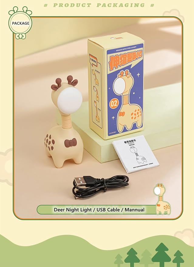 Fantasee Giraffe Night Light USB Rechargeable Nursery Bedside Sleeping lamp for Child Kids Students Birthday Party Gift Home Decor (Beige)