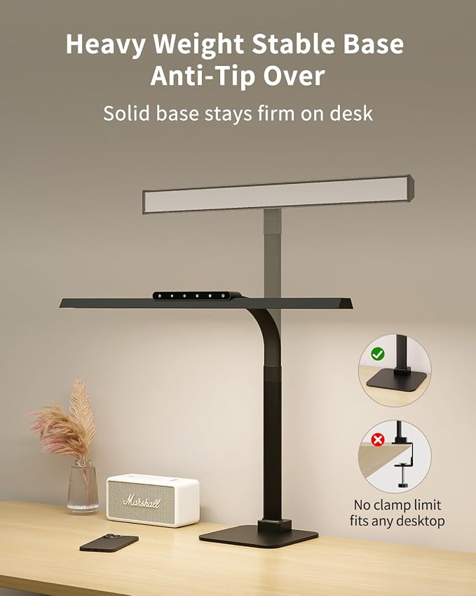 Architect Desk Lamp for Office, Bright Gooseneck Light with Stable Base | 24W Gooseneck Eye-Caring Touch Control Desk Lights, Dimmable Brightness & Color Computer Lights for Desktop