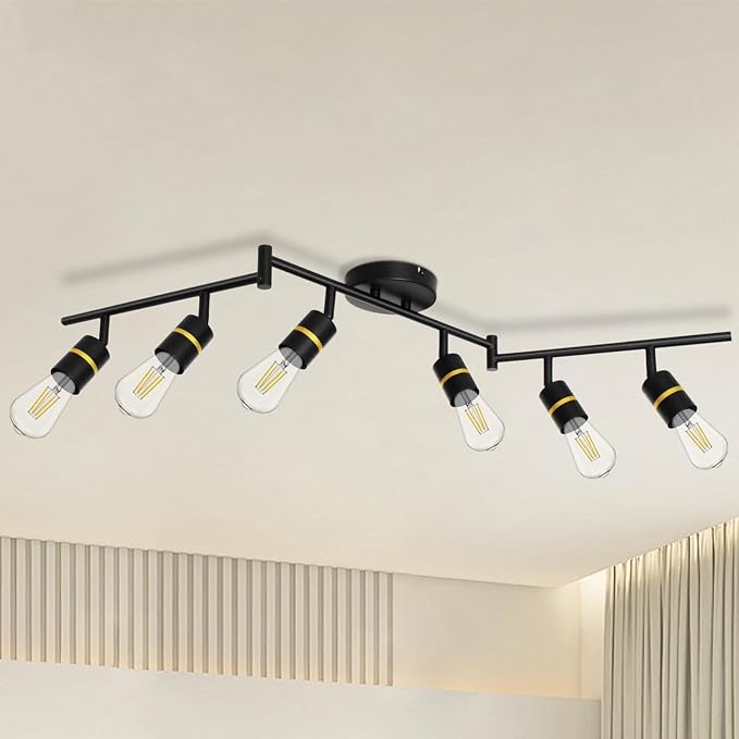 HiBay 6-Light Track Lighting, Rotatable Ceiling Spotlight, Black Gold, E26 | 6 heads for a living room or open space, adjustable black-gold design aims light where needed, E26 base for your own bulbs