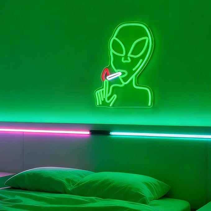 Alien Neon Sign for Wall Decor, Dimmable LED Green Alien Neon Lights Sign for Bedroom Game Room Man Cave Home Bar Party Decor Gifts