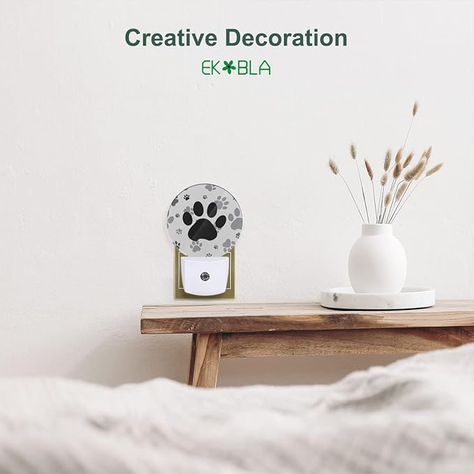 EKOBLA Cute Dog Paw Night Light Black and Gray Paws Night Lights Plug into Wall for Boys Girls, Led Lamp for Stairway/Hallway/Bedroom 0.5W Nightlight Sleep Friendly