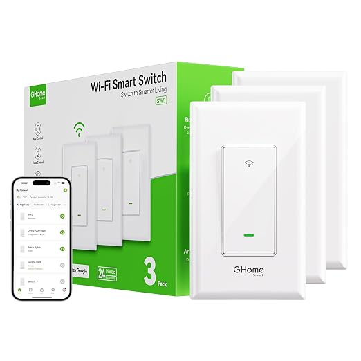 GHome Smart Switches for Lights, Single Pole WiFi, Works with Alexa, 3 Pack | Google Home Compatible, Neutral Wire Required, 2.4GHz WiFi, Voice Control, App Control, Schedule, Timer, UL FCC Listed