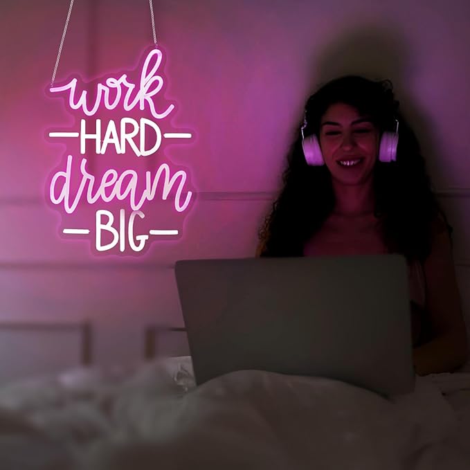 Work Hard Dream Big Neon Sign Led Neon Lights Neon Signs for Wall Decor Light Up Sign for Birthday Party Club Gift