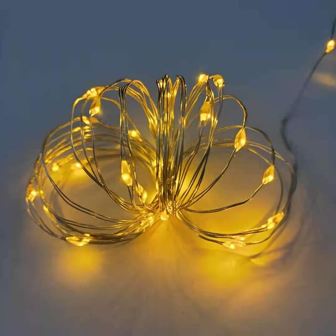 Everfit Lighting 2 Pack Battery Operated Mini Lights,Indoor Led Fairy Lights with Timer 6 Hours on/18 Hours Off for Wedding Party Decorations,50 Count LEDs,18 Feet Silver Wire (Yellow)