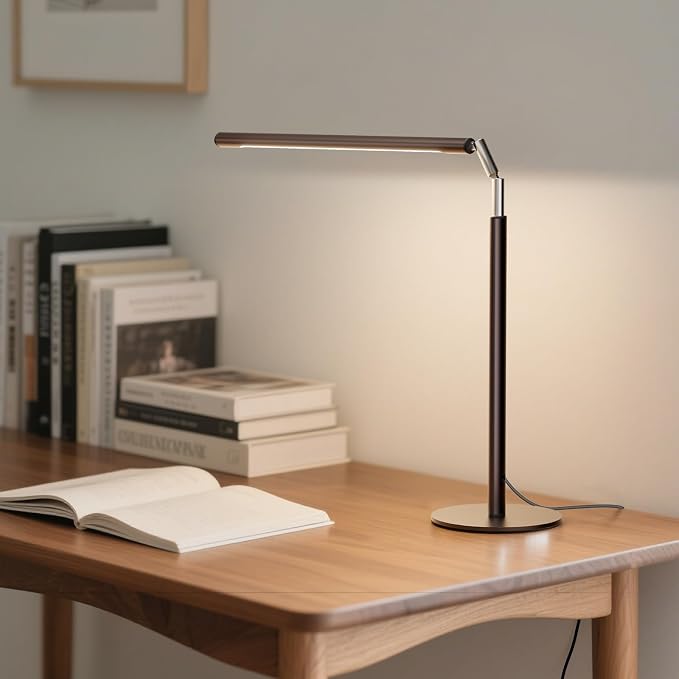 Brown LED Desk Lamp, 16" Dimmable Metal Desk Light with Base, 15W 1200LM, Adapter Included, Color & Brightness Adjustable, Modern Tall Table Lamp for Home Office Reading Study Task Laptop