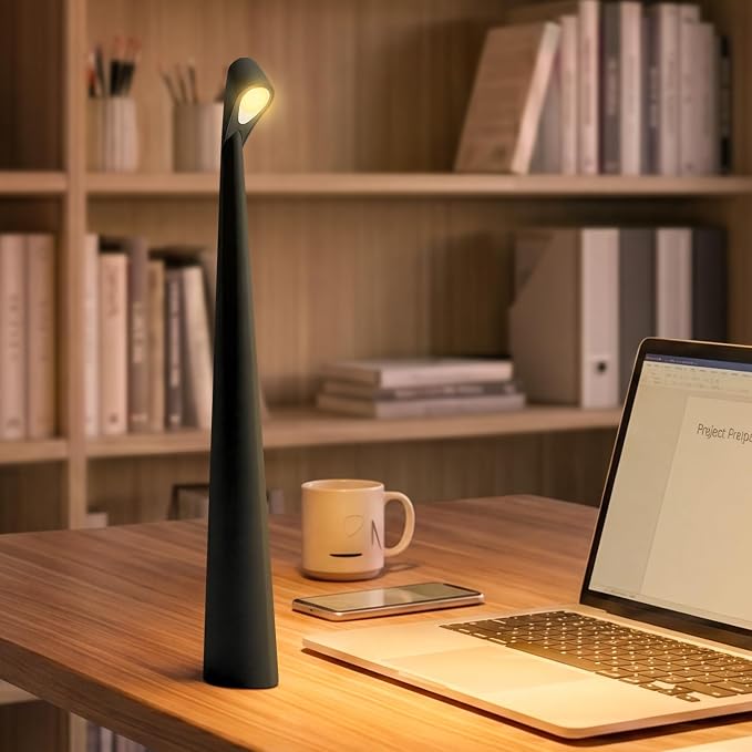 Cordless LED Table Lamp, 4000mAh Rechargeable Portable Desk Lamp, 3-Level Brightness, Bedside Night Light, Ambient Reading Light for Restaurant, Bedroom, Outdoor Camping, Night Light, Black