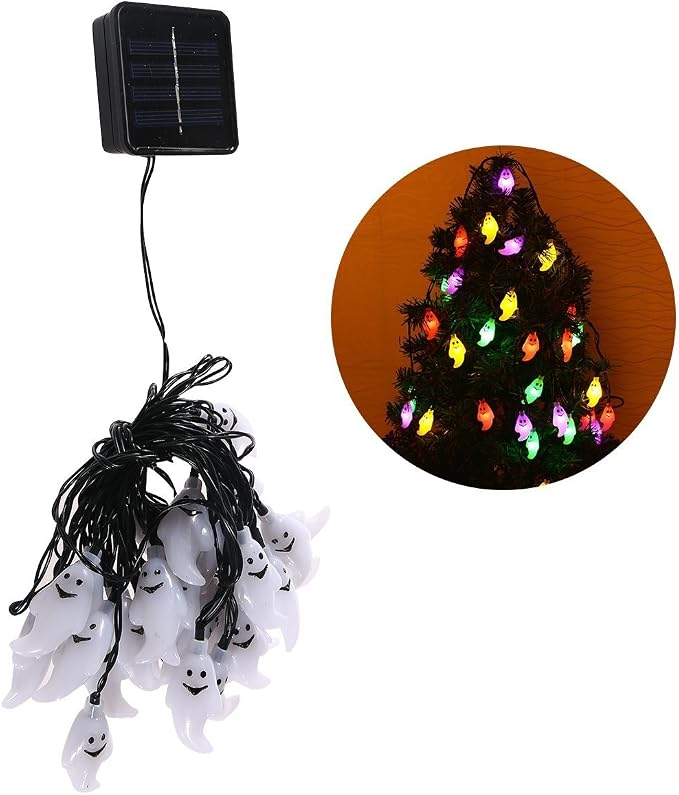 Hann® Solar LED String Lights, 30LED Crystal Ball | Lanterns | Moroccan Orb Ball | Cute Ghost Pumpkin Waterproof Outdoor Decorative String Lights for Christmas Garden Halloween (Cute Ghost)