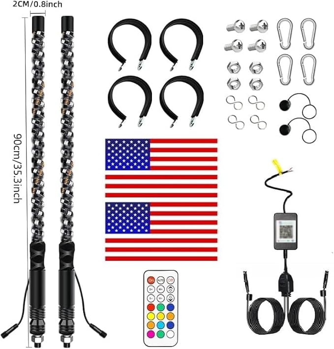 S7 2 Pack 3FT Whip Lights, LED Whip Light with App & Remote Control, Spiral RGB Chasing Lighted Antenna Whips,Whip Light for UTV ATV RZR SXS Can-Am Dune Buggy Offroad Truck (3ft)