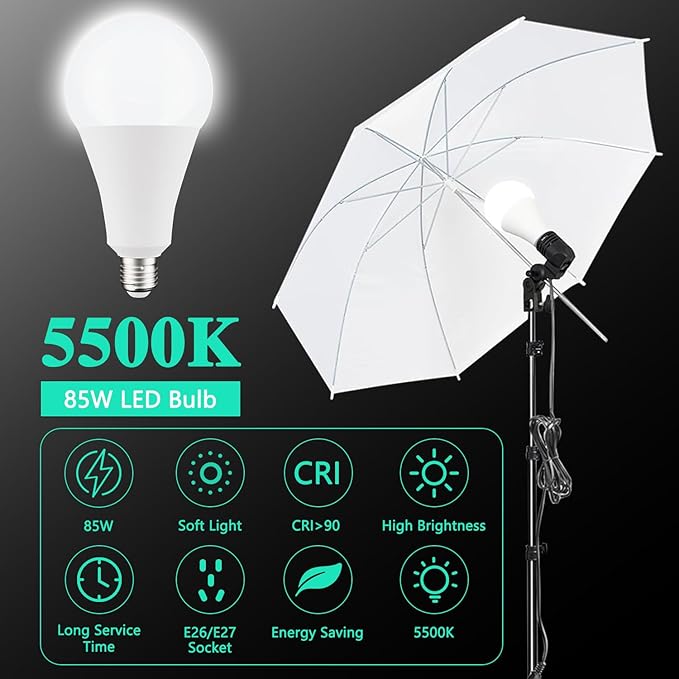Photography Umbrella Lighting Kit with 85w Led Bulb,Muslin Backdrop (White Black), Backdrop, Clips Clamp,8.5 * 10ft Photo Background Photography Stand System for Photo Video Studio Shooting