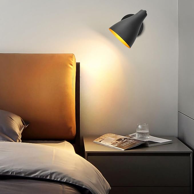 Adjustable Wall Sconce Lighting with Dimmer Switch | Vintage Wall Vanity Lighting Matte Black Finish, Hardwired Wall Light Lamp for Bedside Living Room
