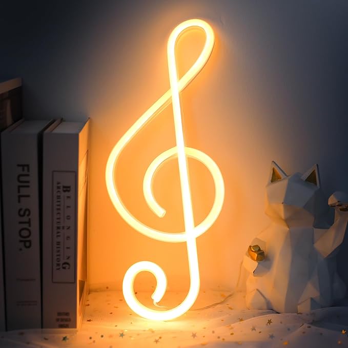 ENUOLI Music Note Neon Signs LED Light Sign for Wall Decor Battery/USB Operated Night Light Bedside Decor for Bedroom Wedding,Party,Kids Room,Bar,Christmas Gift(Warm White)