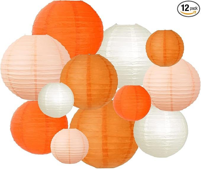ZOOYOO Orange Peach Paper Lanterns Decorative, Thanksgiving Party Hanging Paper Lanterns Decorations for Fall Harvest Thanksgiving Boho Birthday Wedding Bridal Shower Home Decor Party Decoration 12PCS