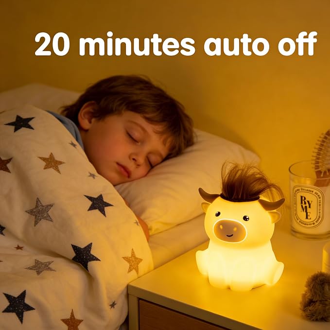 Cute Highland Cow Night Light, LED Squishy Night Lamp, 2 Levels Dimmable Timer Nursery Nightlight for Kids, Rechargeable Touch Lamp, Dorm Decor, Kids Funny Gifts (Highland Cow)