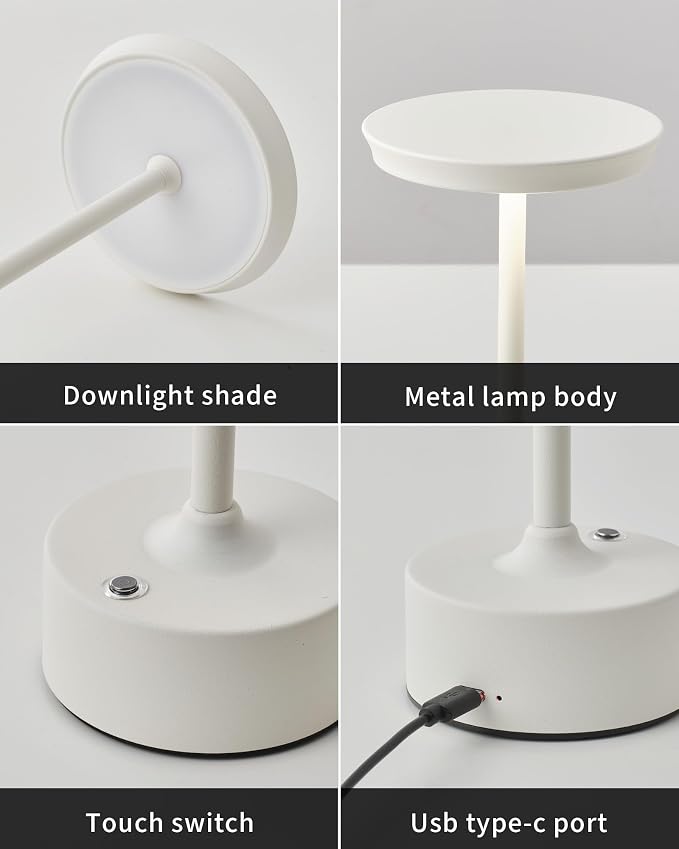 PUSU Rechargeable Table Lamps Set of 2, White Cordless Portable Desk Lamp | 4000mAh Battery, Stepless Dimming & 3 Color 2700K-6000K, LED Lamp for Bedroom, Living Room, Restaurant, Outdoor, Night Light