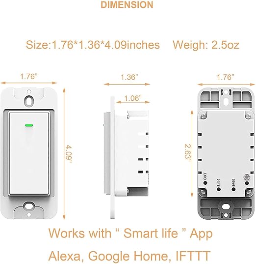 Smart Switch, Works with Alexa and Google Home, Voice Control, No hub Required Timing Synchronization, Suit for 1/2/3/4 Group Type Switch Box Micmi, Neutral Wire Required(1 Gang Smart Switch) 1 Pack