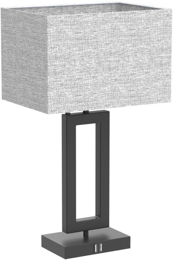 MoMyofdy 22’’ Tall Set of 2 Touch Control Table Lamp w. 2 USB Ports, 3-Way Dimmable Modern Bedroom Bedside Touch Lamps w. Fabric Gray Shade for Living Room End Table Nightstand Reading