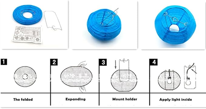 Folding Round Paper Lantern Reusable Chinese/Japanese Style Hanging Ornament Lamp Cover for Garden Birthday Party Decoration Supplies(Blue,10pcs Assorted Sizes)