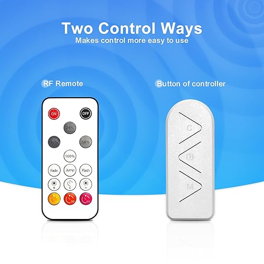 1-Way DC 12-24V Led Strip Light Dimmer Switch for Single Color with DC Plug,15-Key Wireless RF Remote and in-line Controller for 3528/2835/5050/COB LED Strip Lights, Timer Function