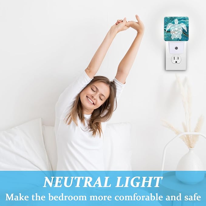 Sea Turtle Night Light, Plug-into Wall Green Marble Nightlight Lamp with Dusk to Dawn Sensor, Led Lamp 0.5W Energy Efficient for Boys Girls Adults Home Decor