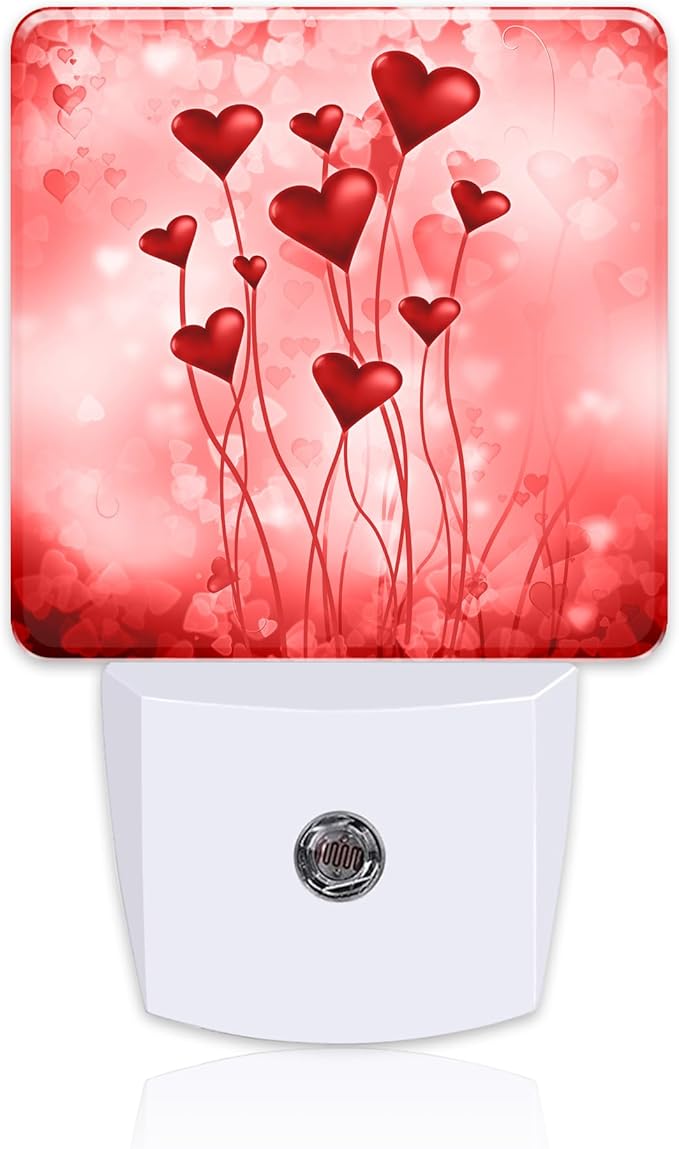 Red Hearts Night Light Plug into Wall,Romantic Sweet Heart Dusk to Dawn Night Light Plug in,0.5w Energy Saving Sleep Friendly NightLight for Kids, Ideal Gifts for Birthday Mother's Day