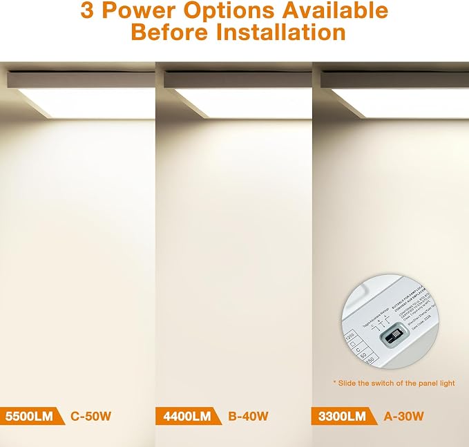 12-Pack 2x4 FT LED Flat Panel Light Surface Mount, 0-10V Dimmable | 5000K-4000K-3000K Switchable & 30W-40W-50W Selectable, Flush Mount Ceiling Light 24x48 inch, ETL Listed, 100-277V, White