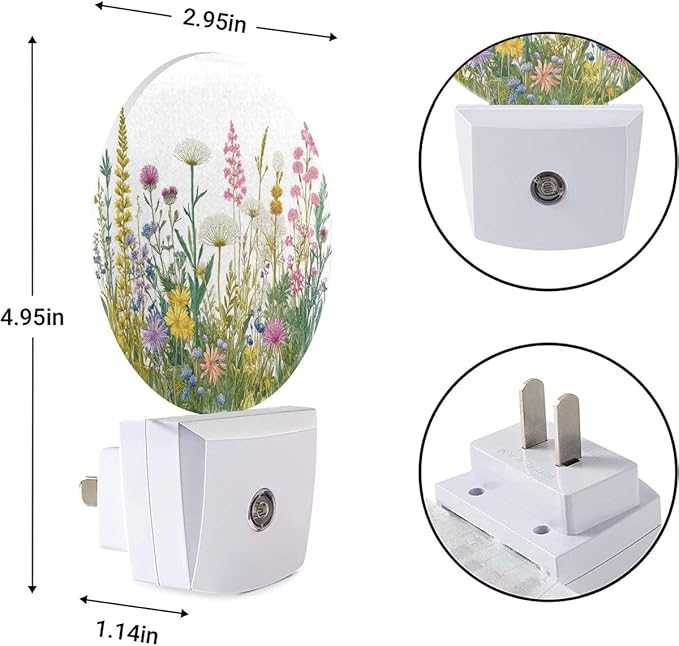 EKOBLA Vintage Floral Botanical Night Light Flowers Green Plants Leaves Night Lights Plug into Wall with Dusk to Dawn Sensor LED 0.5W Nightlights Sleep Friendly